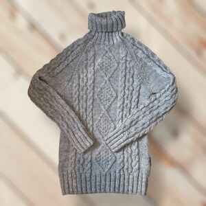 Woolovers 100% Wool Cable knit Fisherman's chunky Turtleneck Sweater